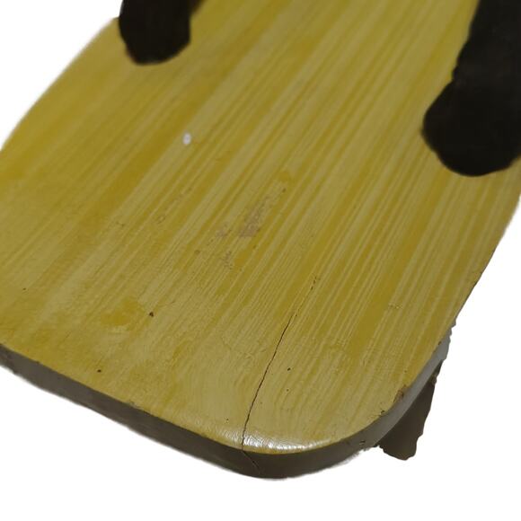 Vintage Traditional Geta Clogs Sandals Brown Wood Black Velvet Thongs Size 10.5 - Picture 9 of 10